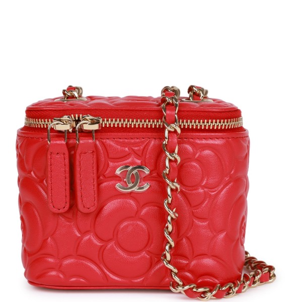 Chanel Camellia Mini Vanity Case Red Lambskin Ligh...