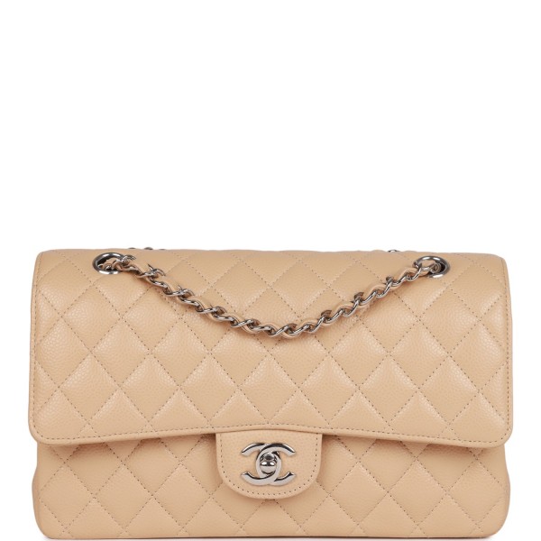 Chanel Medium Classic Double Flap Bag Beige Caviar...
