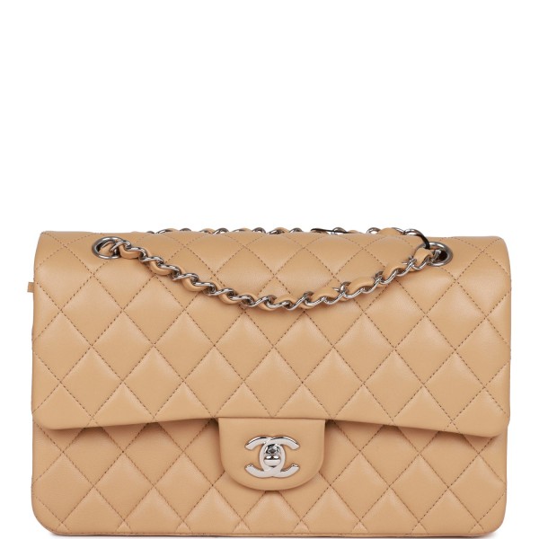 Chanel Medium Classic Double Flap Bag Beige Lambsk...