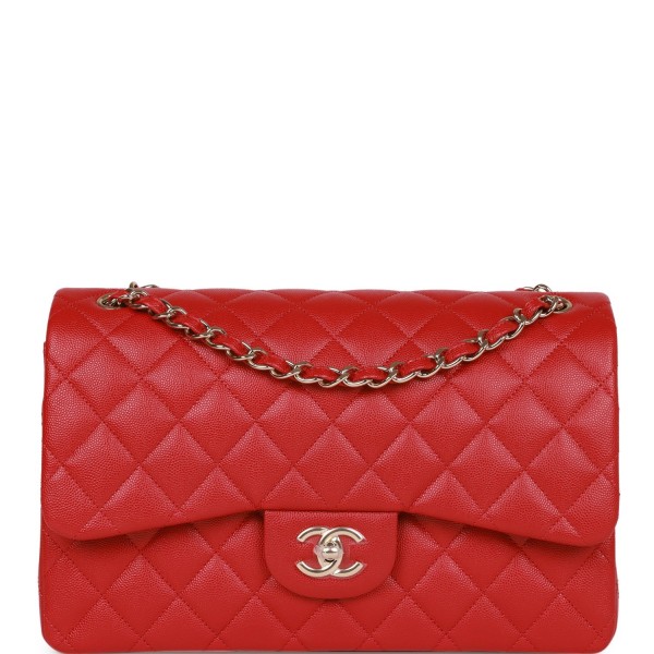 Chanel Jumbo Classic Double Flap Bag Red Caviar Light Gold Hardware