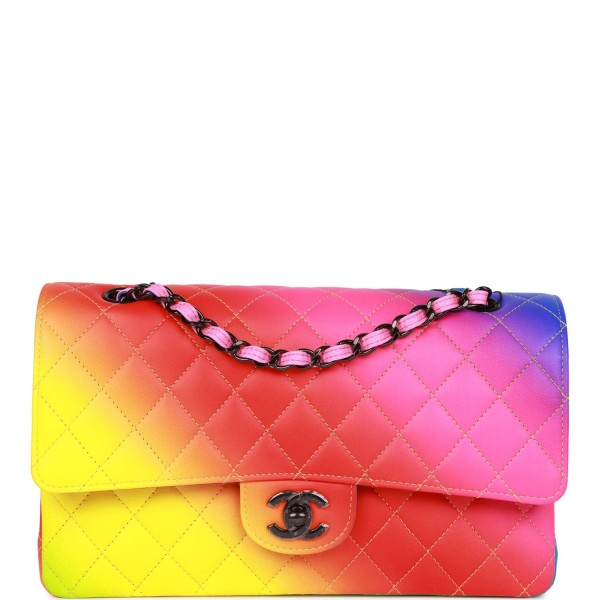 Chanel Medium Classic Double Flap Bag Rainbow Lamb...