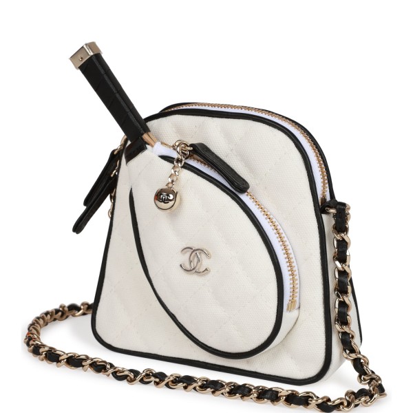 Chanel &quot;Monte-Carlo&quot; Mini Crossbody Tennis Bag White Canvas Light Gold Hardware