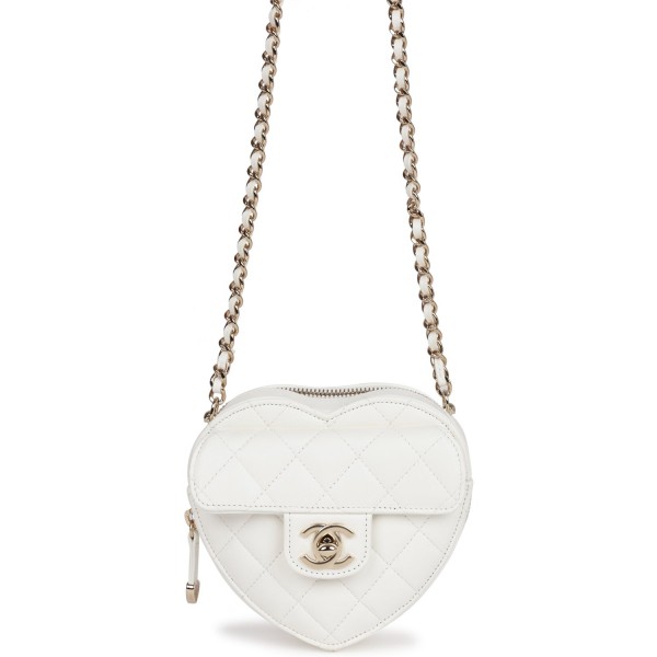 Chanel CC In Love Heart Clutch with Chain White La...