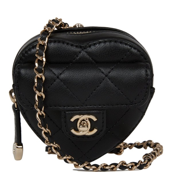 Chanel CC In Love Heart Necklace Bag Black Lambski...