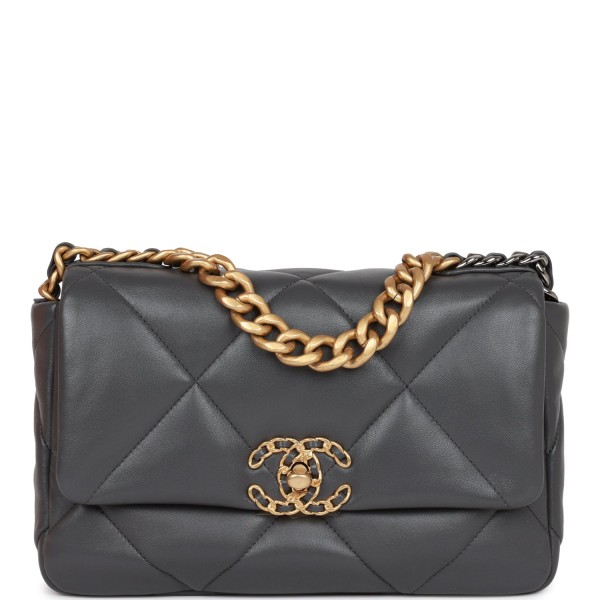Chanel Medium 19 Flap Bag Grey Calfskin Mixed Hard...