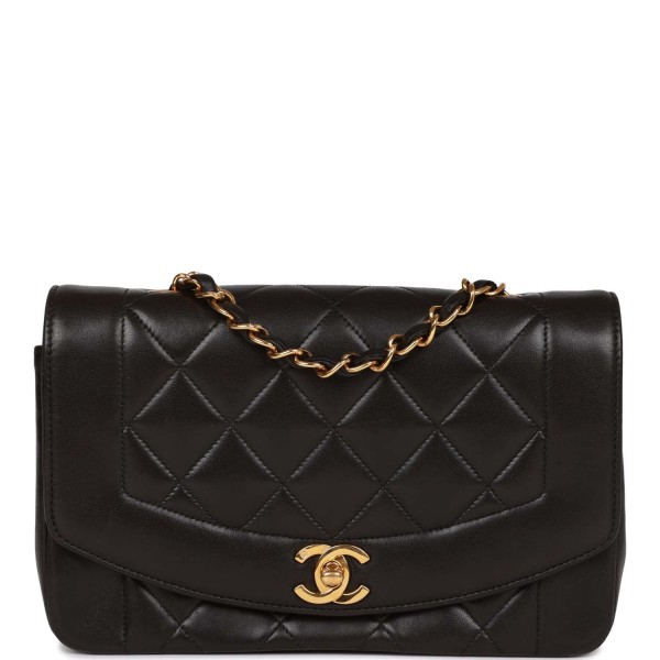 Vintage Chanel Small Diana Flap Bag Black Lambskin...