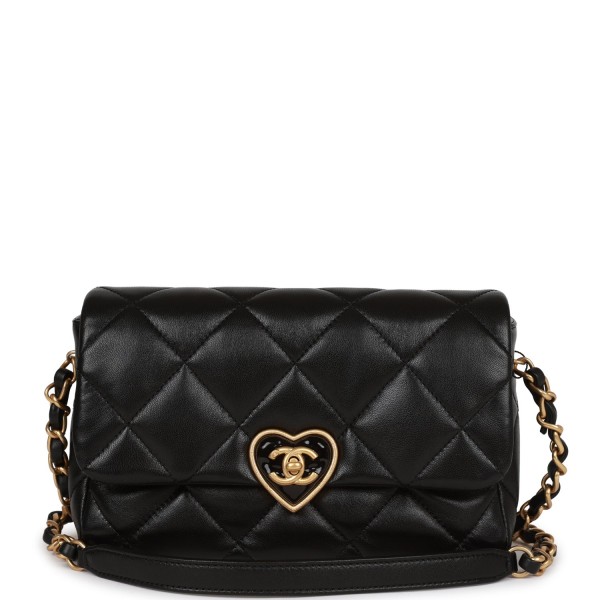 Chanel Heart Small Flap Bag Black Lambskin Antique...