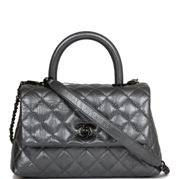 Chanel Small Coco Handle Flap Bag So Black Calfski...