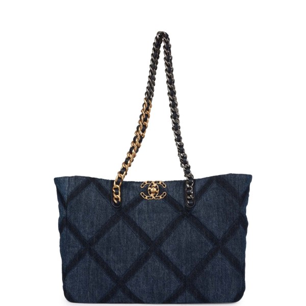 Chanel Large 19 Shopping Bag Dark Blue Denim Mixed...