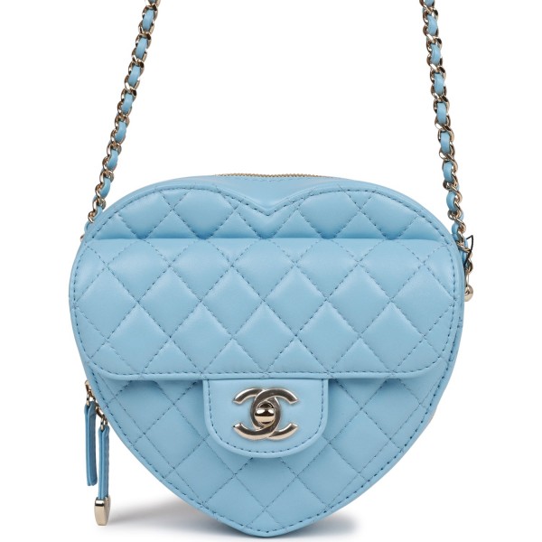 Chanel CC In Love Large Heart Bag Blue Lambskin Li...