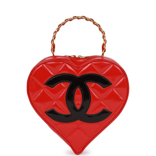 Vintage Chanel Heart Vanity Bag Red and Black Pate...