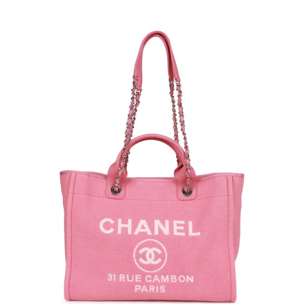 Chanel Small Deauville Shopping Bag Pink Boucle Si...
