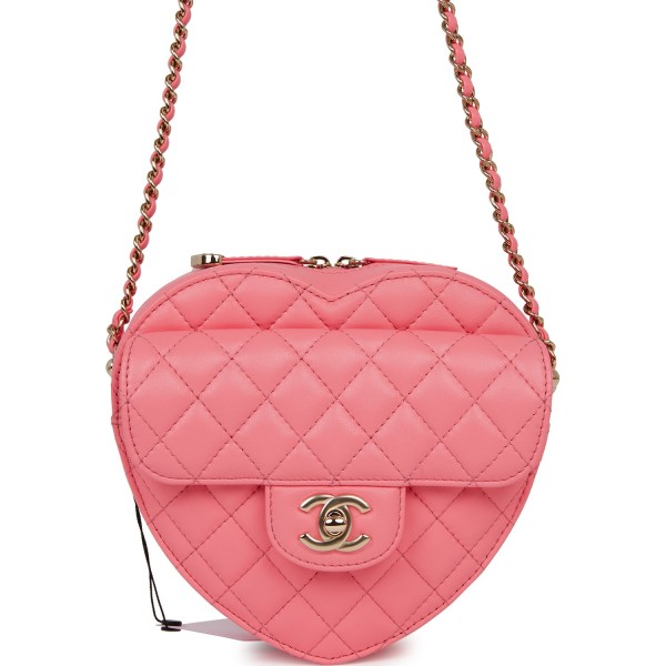 Chanel CC In Love Large Heart Bag Pink Lambskin Li...