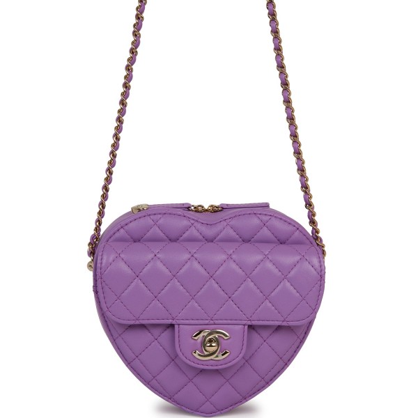 Chanel CC In Love Large Heart Bag Purple Lambskin ...