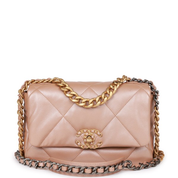 Chanel Medium 19 Flap Bag Beige Iridescent Calfski...