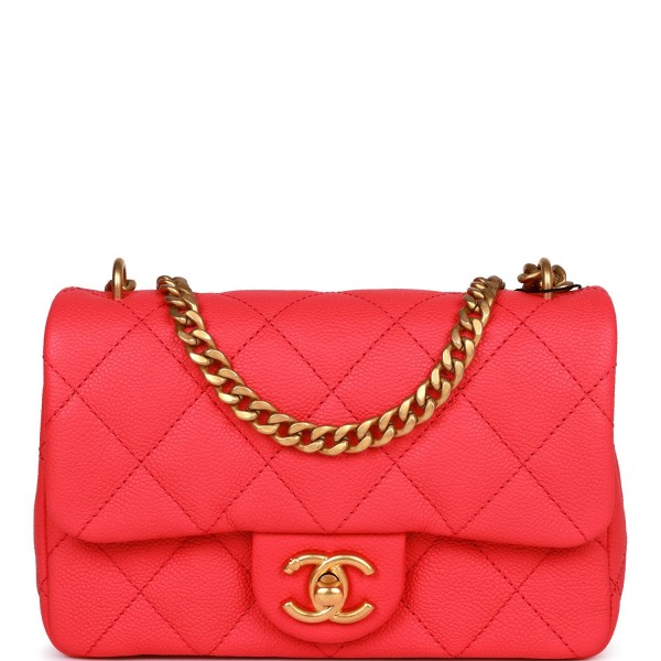 Chanel Mini Flap Bag Pink Caviar Antique Gold Hard...
