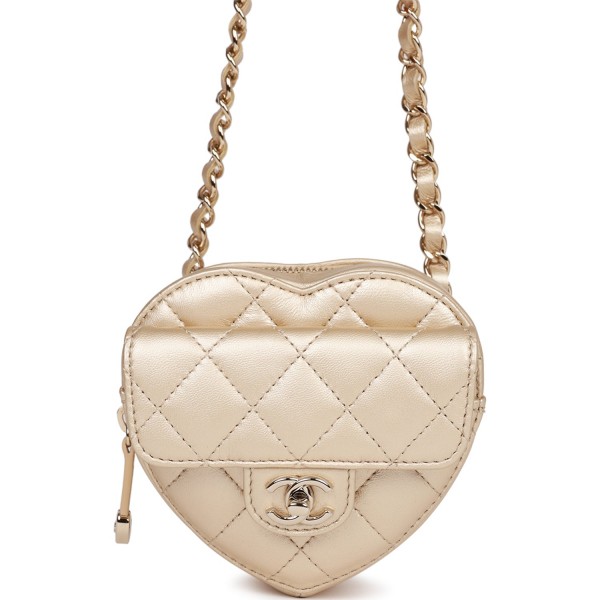 Chanel CC In Love Heart Belt Bag Gold Lambskin Lig...