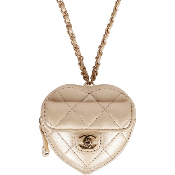 Chanel CC In Love Heart Necklace Bag Gold Lambskin...