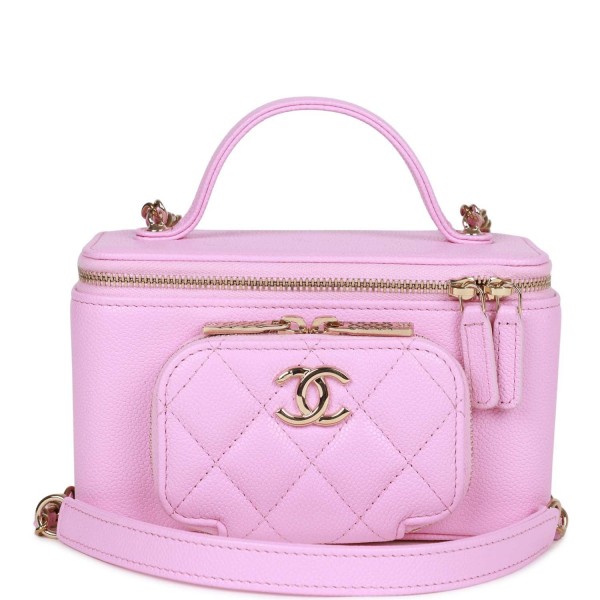 Chanel Small Top Handle Vanity Case Pink Quilted C...