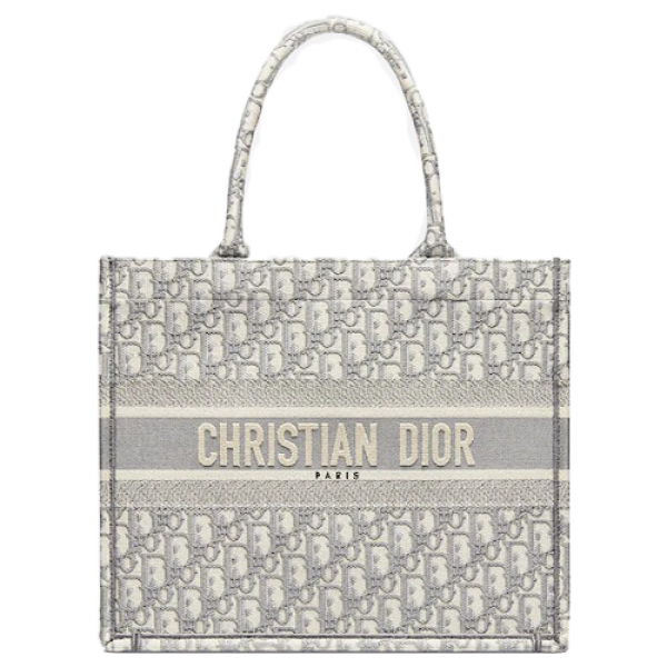 MEDIUM DIOR BOOK TOTE Gray Dior Oblique Embroidery