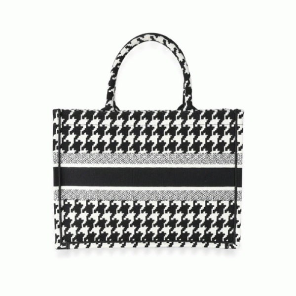 SMALL DIOR BOOK TOTE White Houndstooth  Embroidery