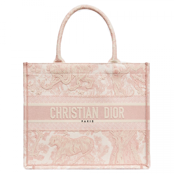 SMALL DIOR BOOK TOTE Pink Toile de Jouy Embroidery