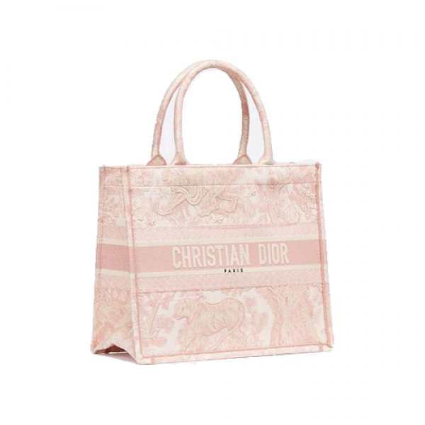 SMALL DIOR BOOK TOTE Pink Toile de Jouy Embroidery