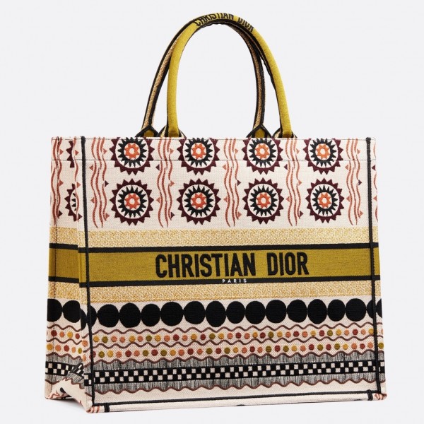 Dior Book Tote Bag In Multicolored Geometric Canva...