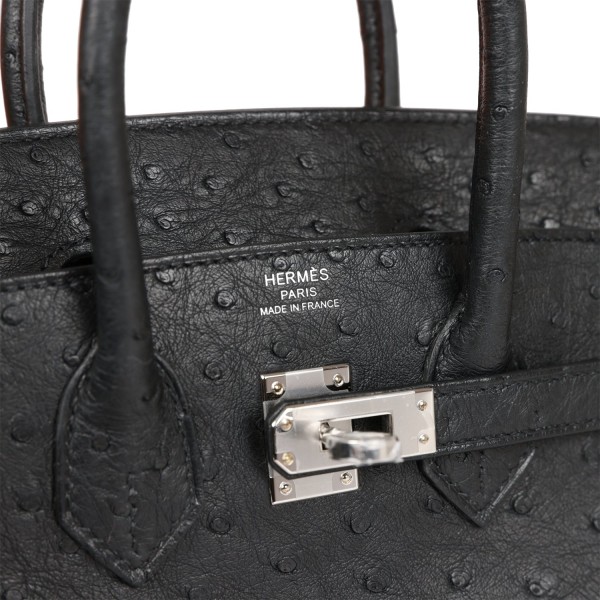 Herm&egrave;s Birkin 25 Black Ostrich Palladium Hardware