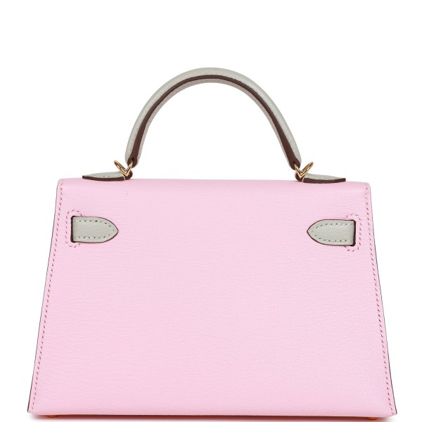 Herm&egrave;s Special Order (HSS) Kelly Sellier 20 Rose Sakura and Gris Perle Chevre Gold Hardware