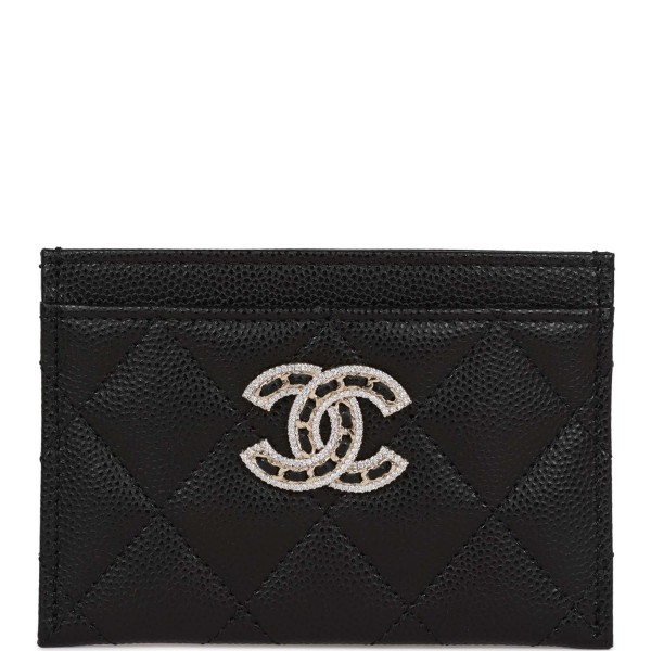 Chanel Card Holder Wallet Black Caviar Crystal and...