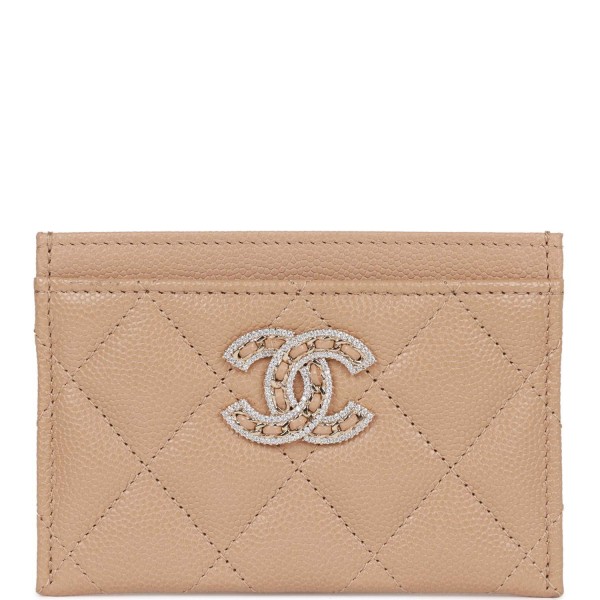Chanel Card Holder Wallet Beige Caviar Crystal and...